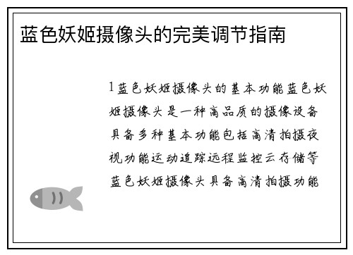 蓝色妖姬摄像头的完美调节指南